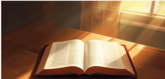 Open Bible in warm sunlight